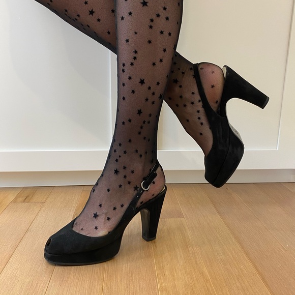 Miu Miu black suede platform heels with removable purple satin bow - Picture 2 of 7